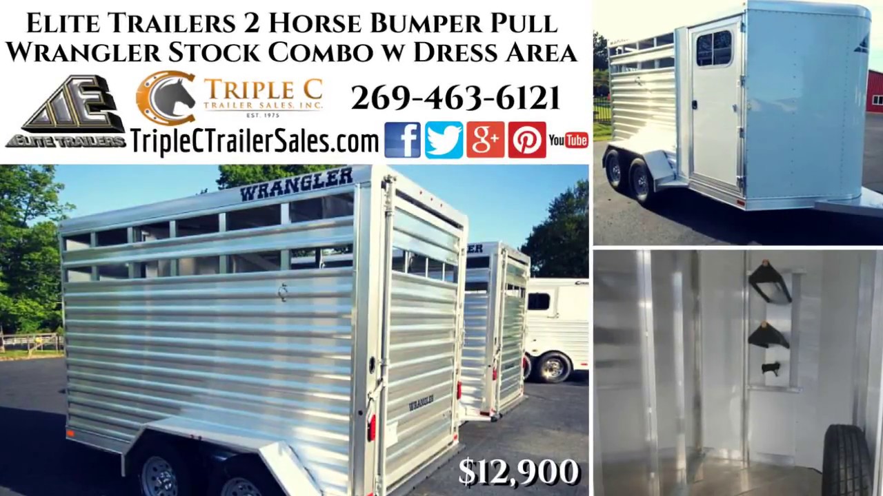 Elite Trailers 2 Horse Bumper Pull Wrangler Stock Combo w Dress Area video  - YouTube