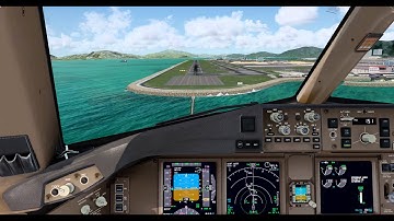 P3D 777 Cockpit Landing at Hong Kong VHHH Rwy07L