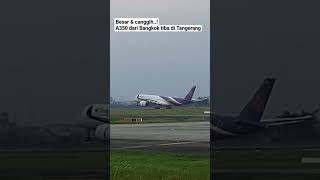 Plane spotting | Pesawat berbadan lebar A350 Thai Airways landing di Tangerang