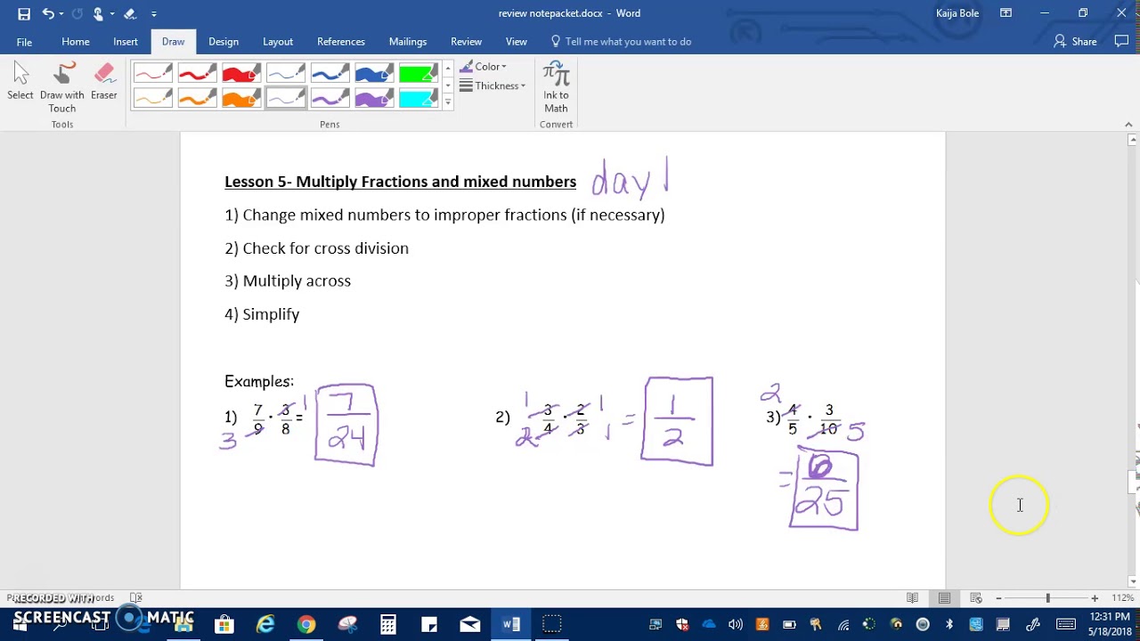 Lesson 5: Day 1 - Multiply Fractions and Mixed Numbers - YouTube