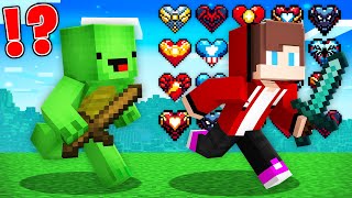CUSTOM SUPERHERO HEARTS Speedrunner vs Hunter : JJ vs Mikey in Minecraft Maizen!