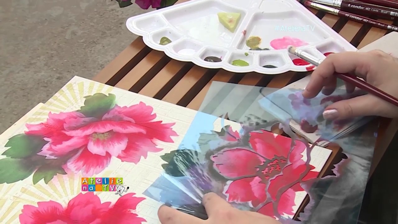 ATELIÊ NA TV | PINTURA COM STENCIL | BANDEJA ORIENTAL HIBISCOS