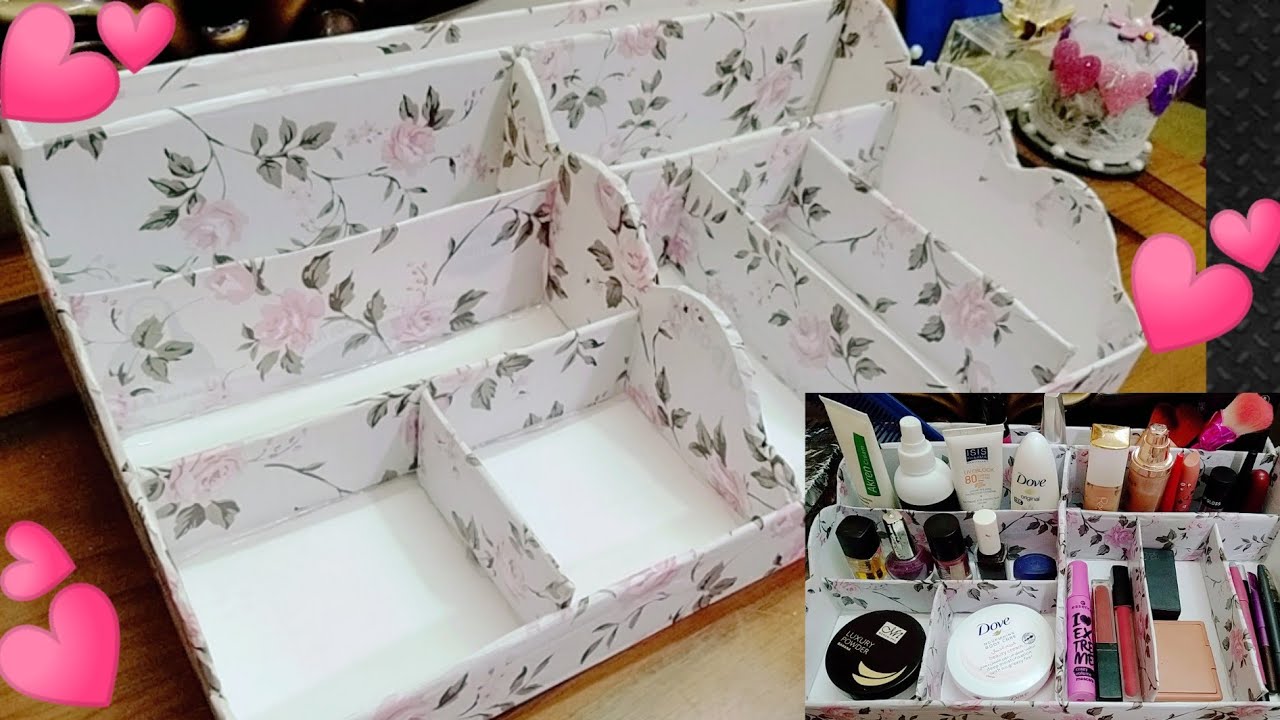 طريقه عمل منظم مكياج وأكسسوارات وأدوات مكتبيه من الكرتون💍💄عملي جدا⁩⁦❤️⁩