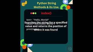 Exploring Python String Methods 'index()'  #python  #coding  #interview #pythontutorial