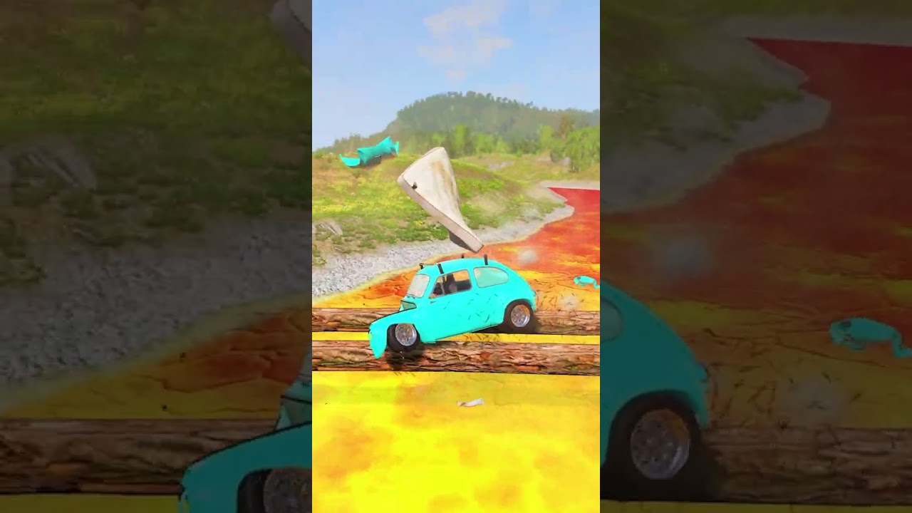 Cars vs Lava and Log Bridge — BeamNG.Drive