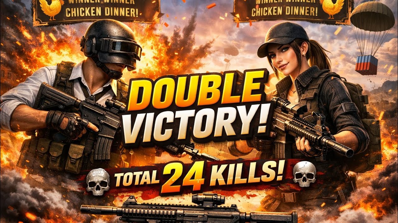 24 Kills 😱 | 2 Team Matches | Double Chicken Dinner 🐔🔥 | M416 PUBG