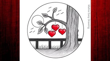 Easy circle scenery drawing /Easy drawing ideas for beginners/ How to draw pencil sketch drawing