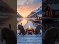 ❄️Scandinavia Winter Lake Cabin | 🔥Relaxing Fire, Snowfall & Sunset #shorts #winter #cozywinter
