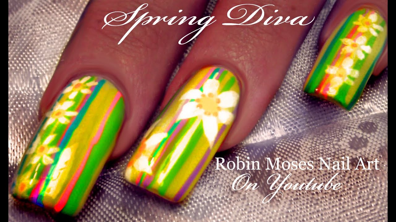 Easy Spring Nails | Diva Stripes & White Daisies Design Tutorial