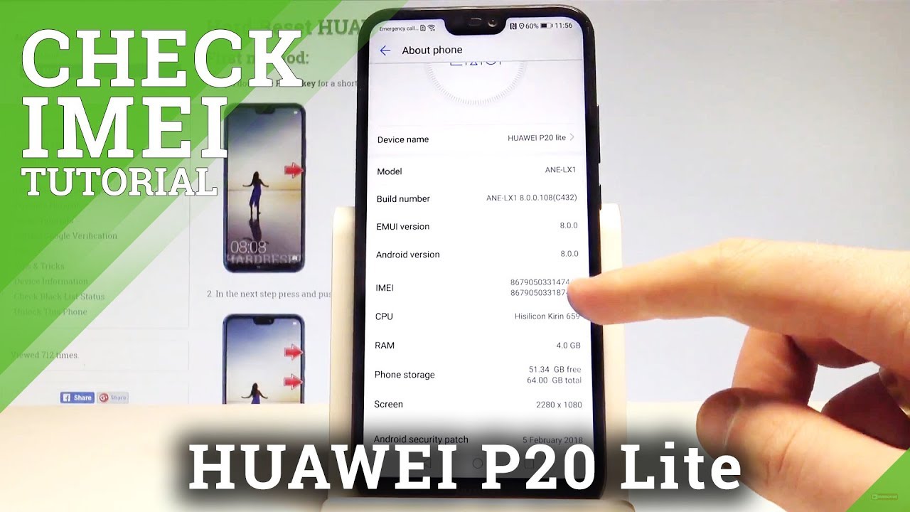How to Check IMEI and Serial Number in HUAWEI P20 Lite - Status Settings  |HardReset.Info - YouTube