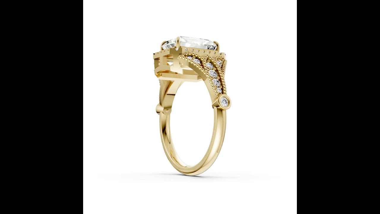 Vintage Inspired Radiant Cut Lab Diamond Milgrain Halo Wedding Ring
