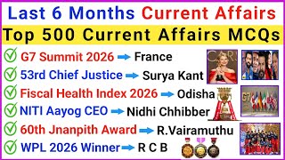 Last 6 Months Current Affairs 2025-26 | Top 500 Most Important Current Affairs | Current GK 2025-26