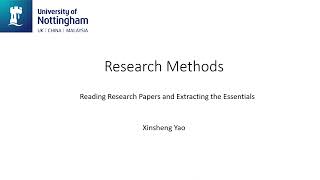Research Methods Coursework 1: Reading Research Papers and Extracting the Essentials