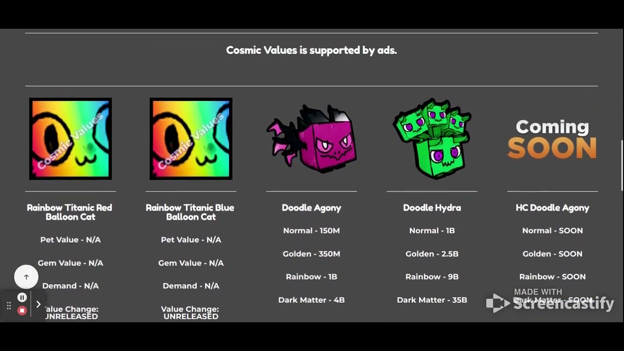 Cosmic Values - Pet Simulator X Value List