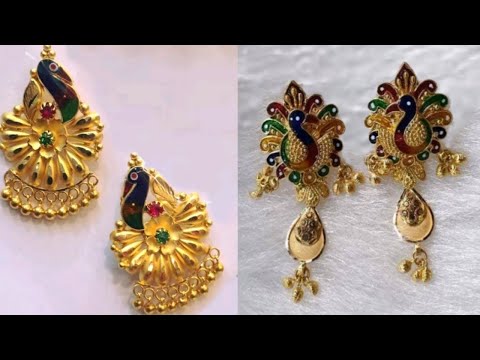 1 gram gold stud earrings with peacock model - Swarnakshi Jewelry