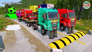Double Flatbed Trailer Truck vs speed bumps|Busses vs speed bumps|Beamng Drive|503