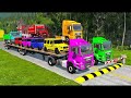 Double Flatbed Trailer Truck vs Speedbumps Train vs Cars | Tractor vs Train Beamng.Drive
