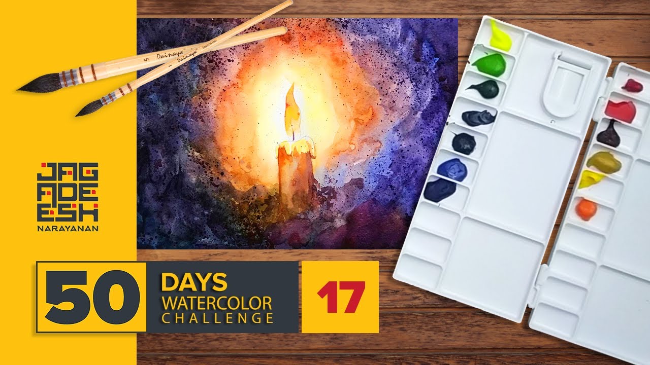 17 Art Challenge Easy Watercolor painting for beginners/how to paint Candle light with