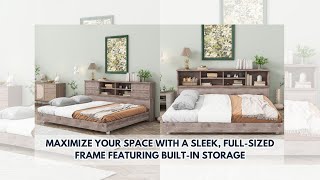 Full Size Daybed Frame with Storage Bookcases Wood Light Oak