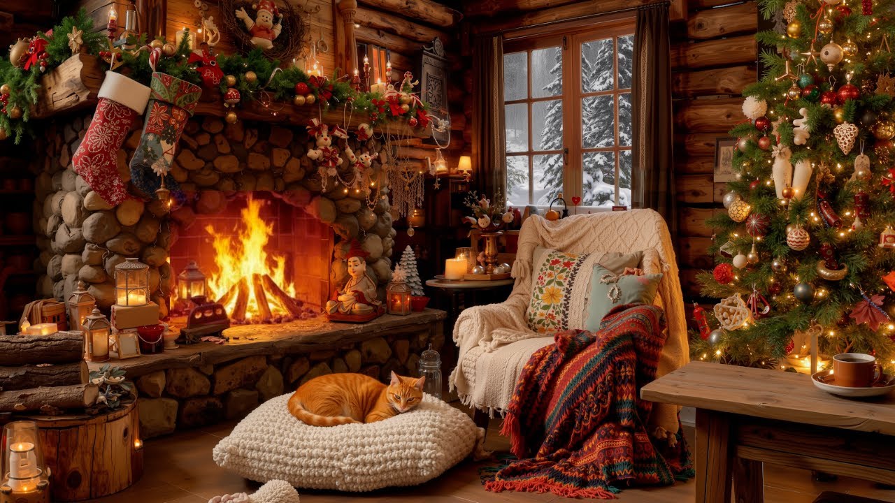 December Fireplace & Christmas Ambience 🎄 Soothing Piano Jazz and Cozy Crackling Logs for Calm