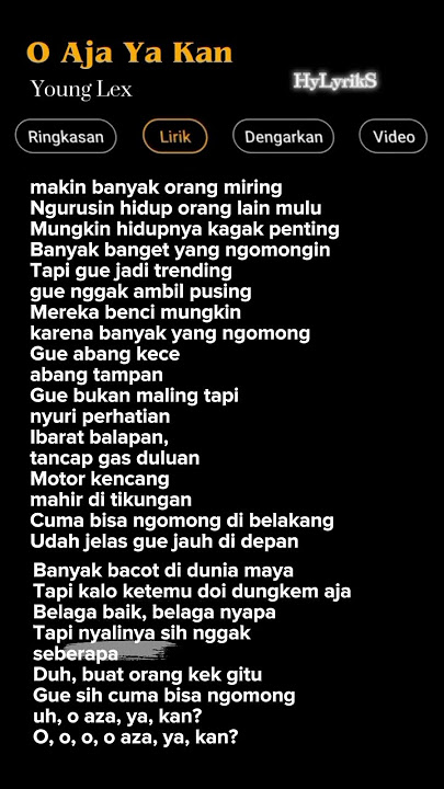 Lirik Lagu O Aja Yakan-Young Lex 🎶 #lagukane #lagurap #liriklagu