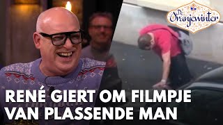 René giert om filmpje van plassende man: 'Hij valt in z'n eigen zeik!' | DE ORANJEWINTER