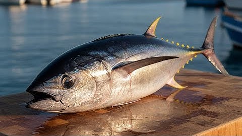 Great skills cutting fresh yellowfin tuna at Jembatan Puri fish market, Sorong city