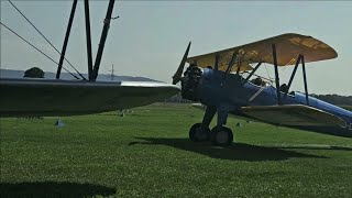 Boeing Stearman startup, taxi and take-off