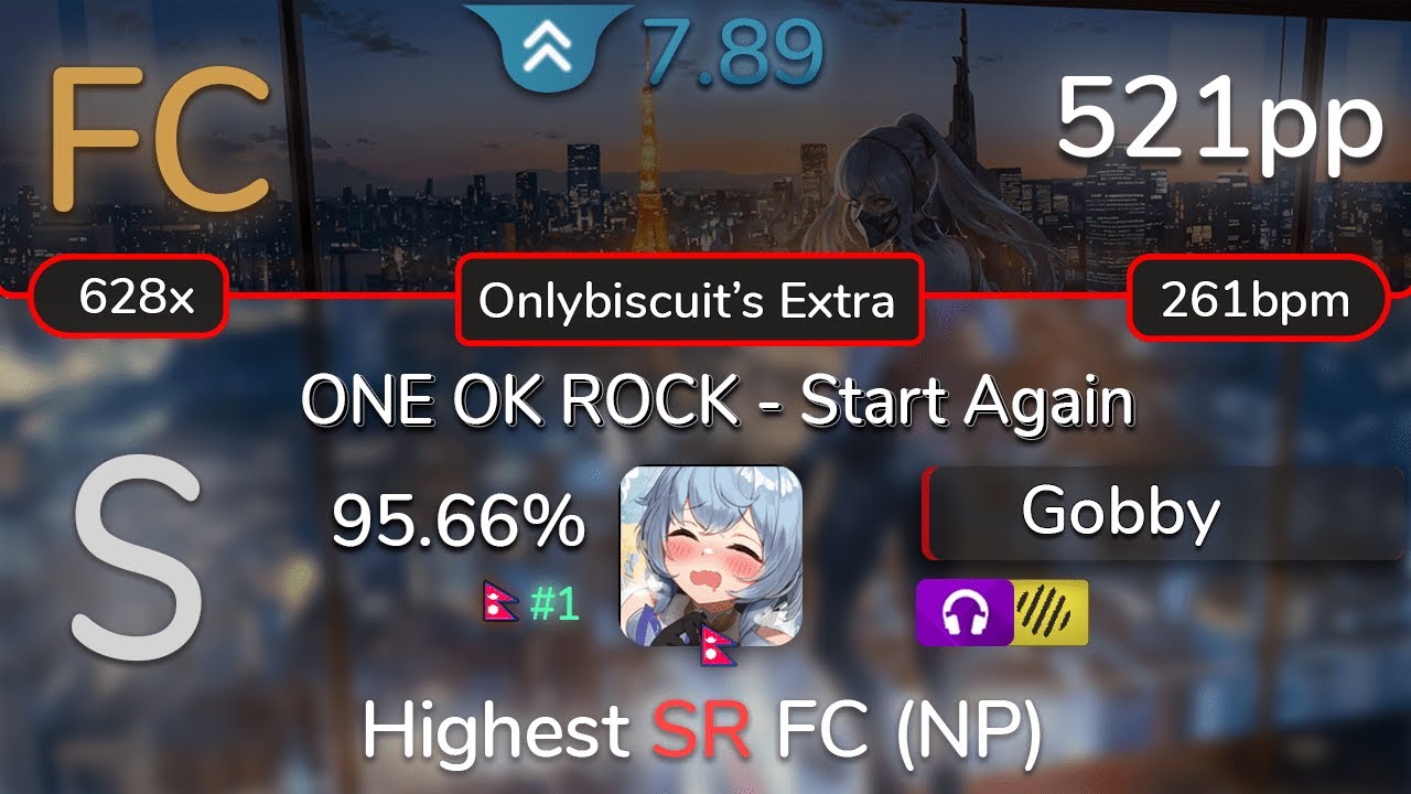 7.89⭐ Gobby | ONE OK ROCK - Start Again [Onlybiscuit's Extra] 95.66% FC NP#|1 521pp - osu!