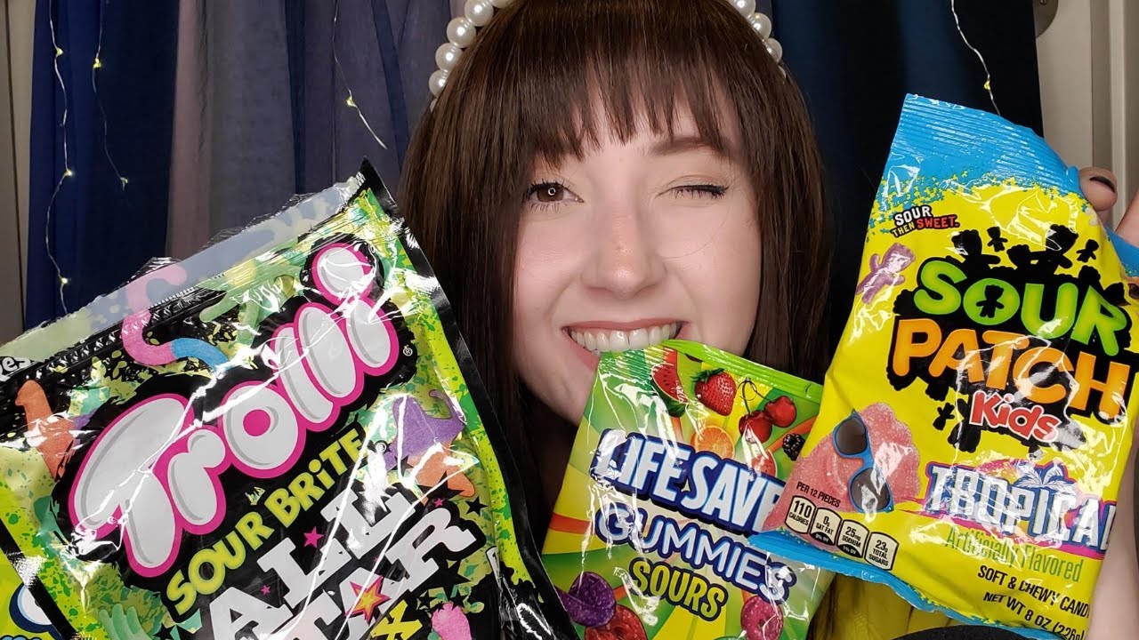 ASMR Eating Sour Gummy Candy Candy Haul Chewing Sounds Whispers