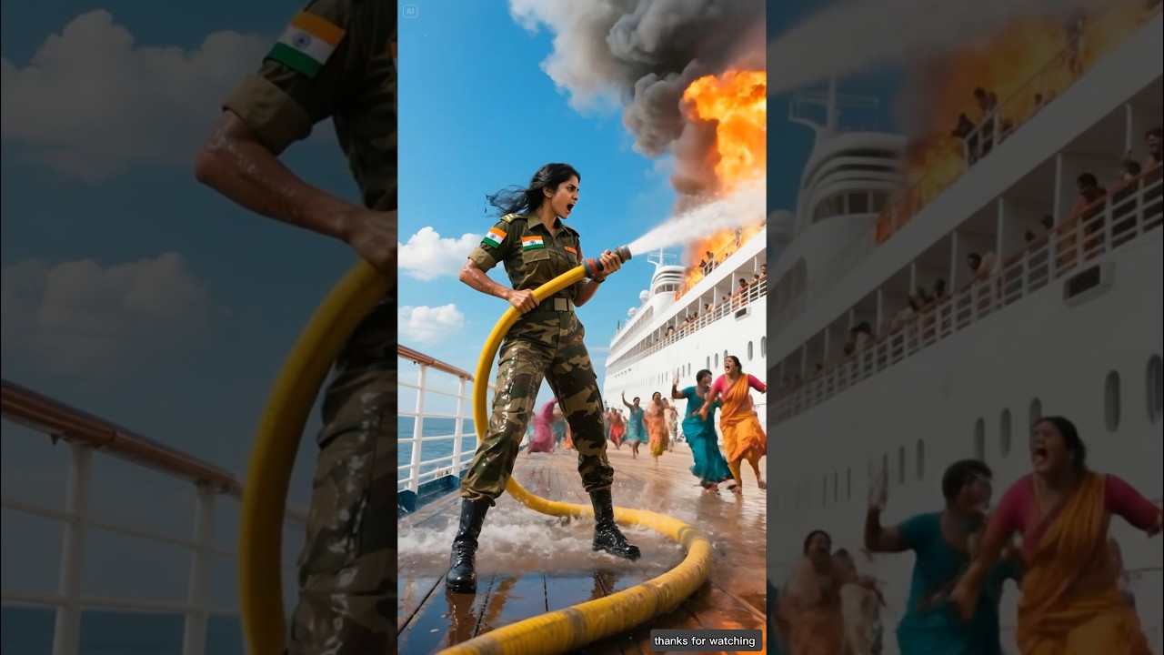Indian woman soldier saves everyone from a fire on a ship 😭 