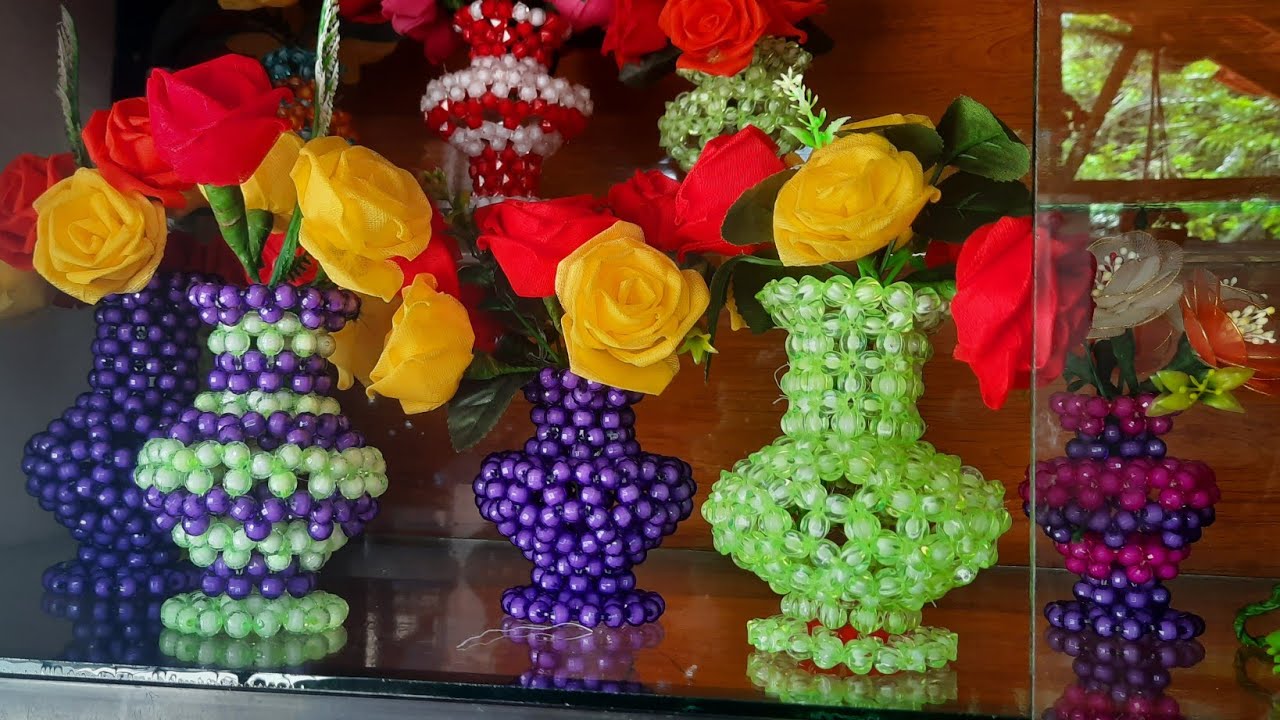 how to make beads flower pot/beads craft YouTube