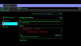 firefox bug Fix add on themes not working in latest updates v146 with Windows 11 Contast Themes On