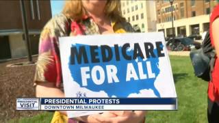 Trump protesters gather outside of private event