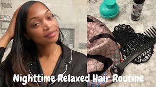 TRY THIS NIGHTTIME RELAXED HAIR ROUTINE FOR MASSIVE GROWTH AND LENGTH RETENTION. Quick and simple!