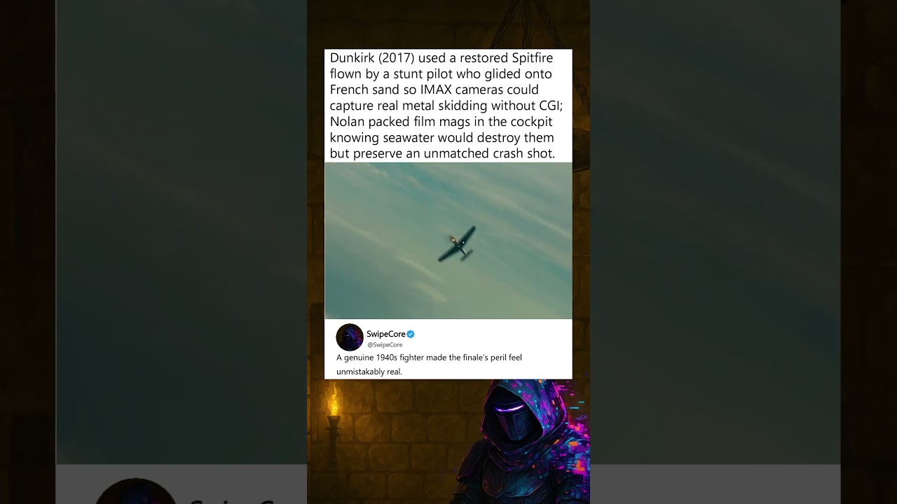 In the Dunkirk (2017), Nolan belly-landed a real WWII Spitfire on the beach for the IMAX climax