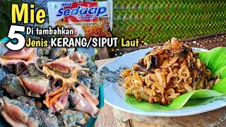 Cook instant fried noodles with 5 types of scallops and DELICIOUS sea slugs, making Clam SASHIMI