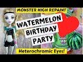 HETEROCHROMIC EYES DOLL MAKEOVER / WATERMELON BIRTHDAY PARTY FOR MONSTER HIGH DOLLS #dollrepaint