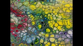 Acrylic Pour 014 | Look What I Did With My Leftover Paint | 10x20 Canvas | Time Lapse | Cells!