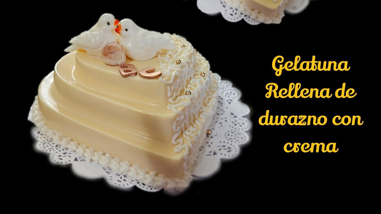 Gelatina de Durazno cremosa y rellena de duraznos con crema