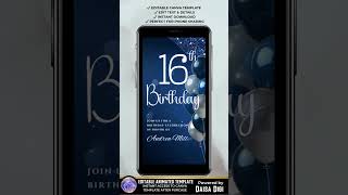 Navy Blue Sweet 16 Invitation Video | Editable Canva Template | Elegant Party Invite