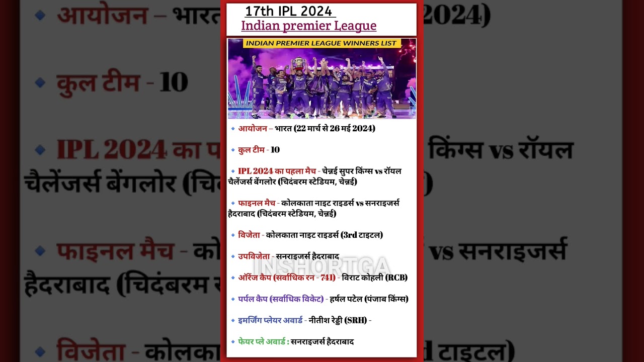 17th IPL 2024 /Indian premier League/ 🇮🇳 India