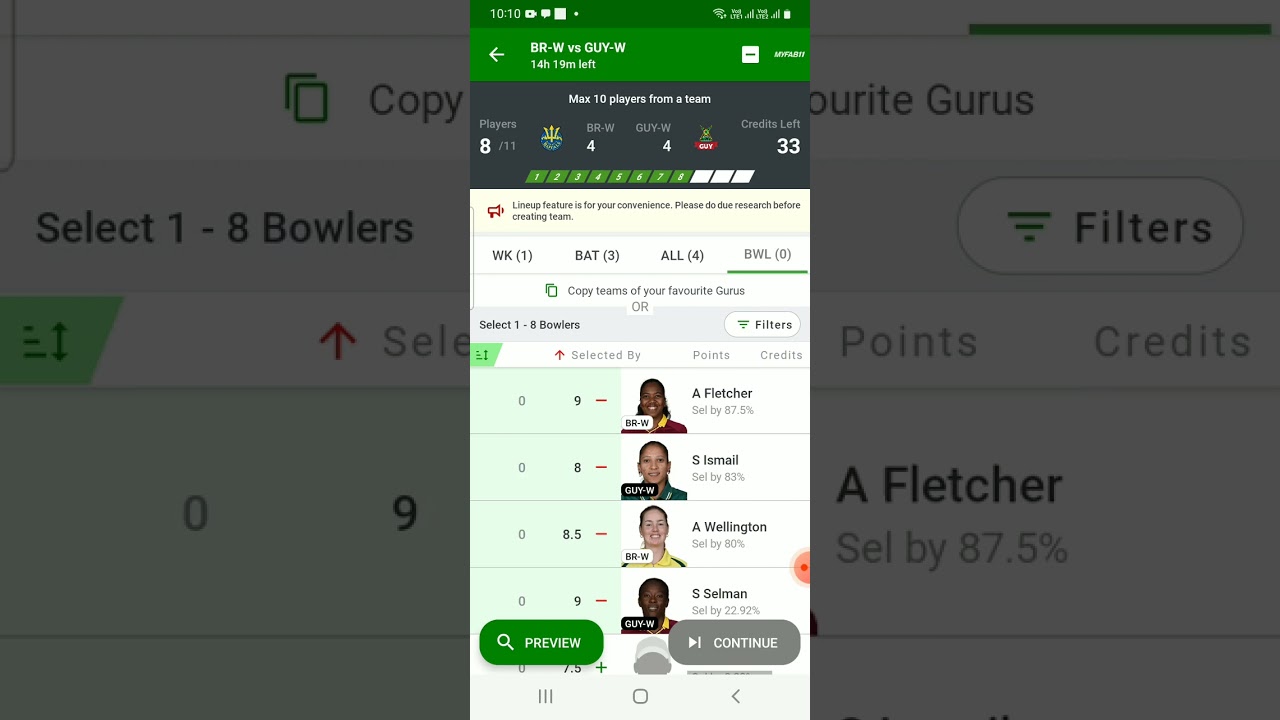 BR-W vs GUY-W 1st WCPL Match, pre toss fantasy team
