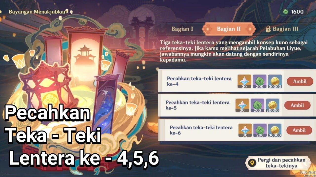 Pecahkan Teka  Teki Lentera Ke 4,5,6  Bayangan Menakjubkan Bagian 2  Genshin Impact  YouTube