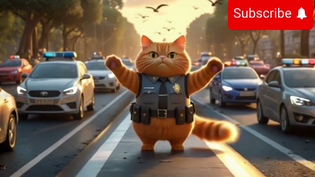 "Chubby Cat Traffic Police 😺🛑 | Helmet Check Fun!"