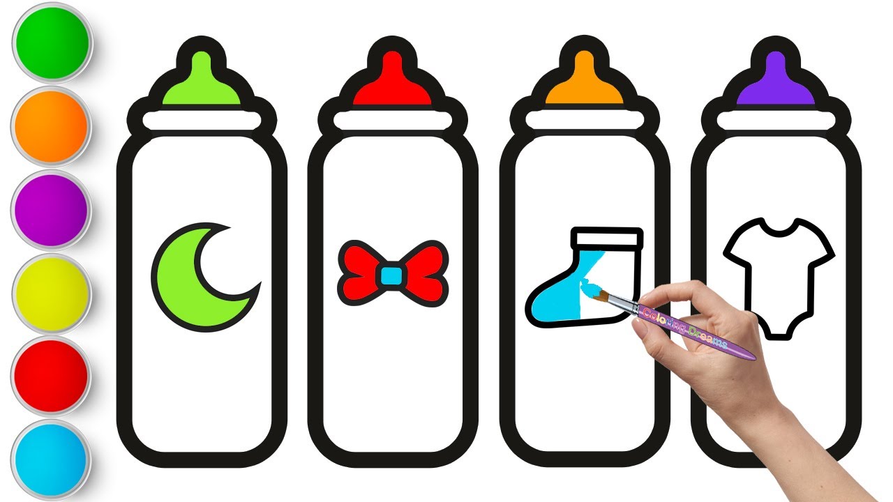 Drawing Baby Bottles for Kids Step by Step | Easy Drawing and Coloring ...
