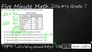 7th Grade STAAR Practice Calculating Personal Budget (7.13B - #1) Net Worth