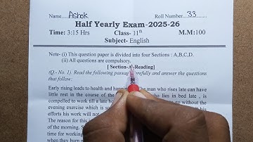 Class 11th English half yearly paper 2025 26 / English class 11th half yearly paper 2025