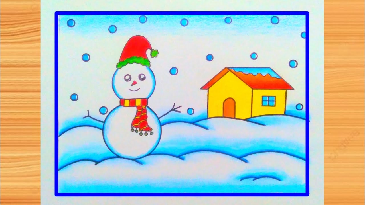 How to Draw Winter Season Scenery / Easy Winter Drawing Step by Step ...