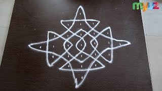 #2 Simple Kolam Designs with 7 to 1 Dots | Muggu with dots in STAR shape screenshot 4